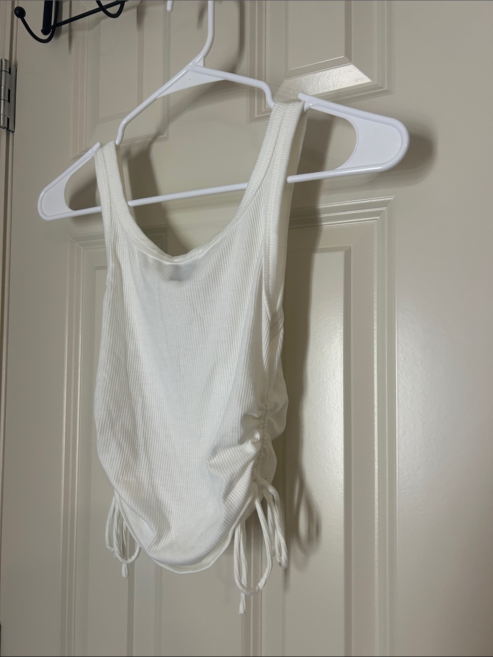 Princess Polly White Ribbed Drawstring Tank Top - Picture 2 of 3
